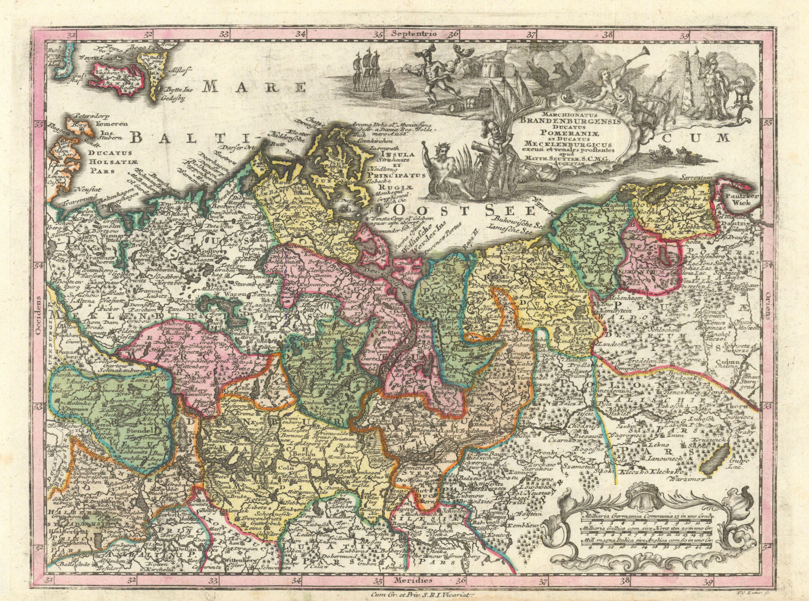 Marchionatus Brandenburgensis… Pomeraniae et… Mecklenburgicus. Seutter c1744 map